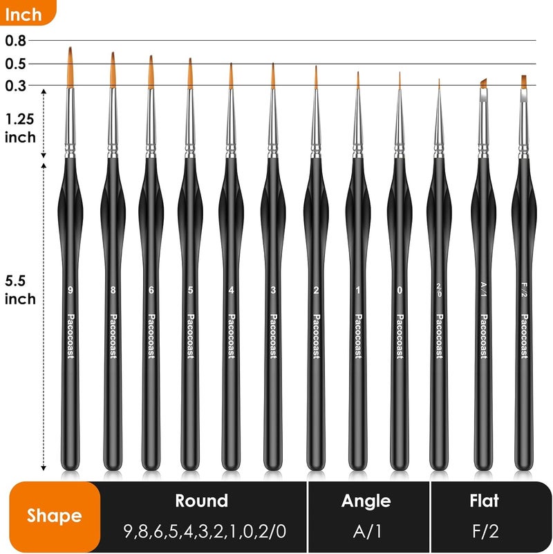 pacocoast 12PC Miniature Brushes, Detail Paint Brushes Set for Fine Detailing & Art Painting, Small Tiny Paint Brush Perfect for Acrylic, Paint by Number, Figurine, Craft, Models (Silver, Black) - Image 3
